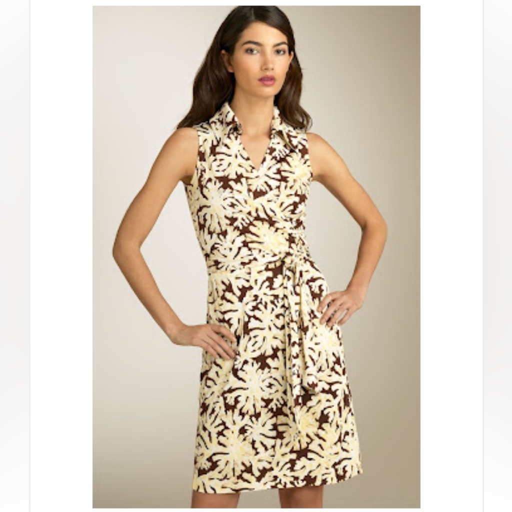 Sleeveless V-Neck Wrap Dress In Cream And Brown